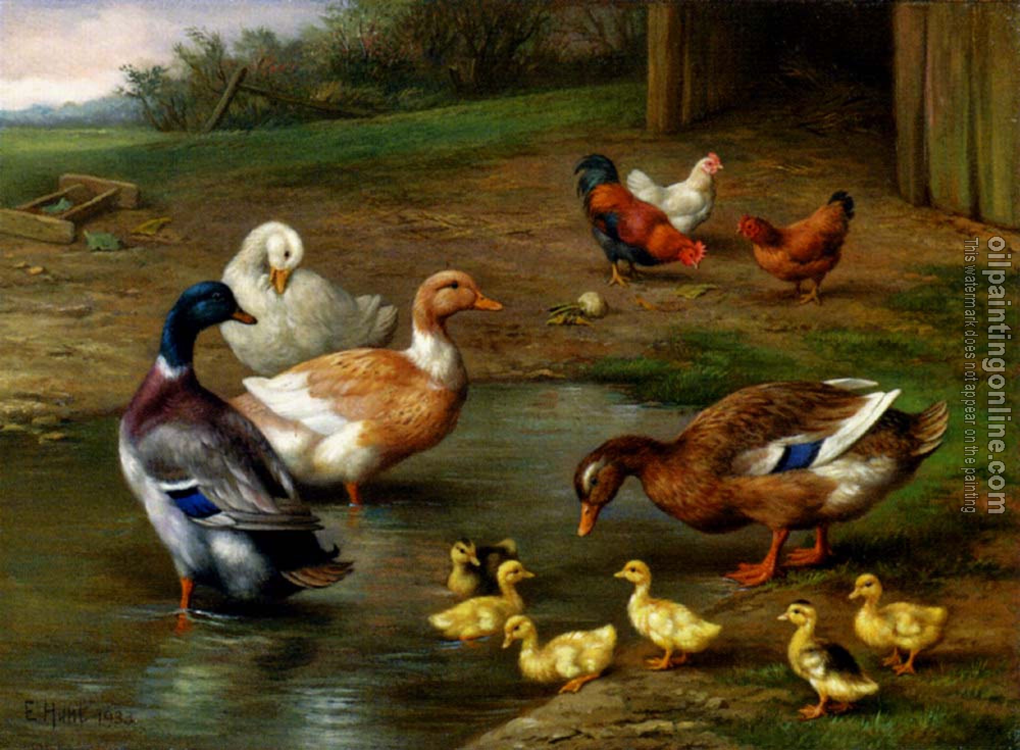 Edgar Hunt - Chickens Ducks And Ducklings Paddling